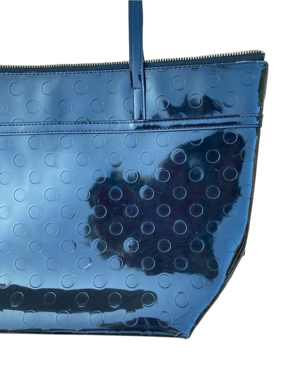 Kate Spade Black Patent Leather Tote Bag Textured Dot Pattern Large Work Bag